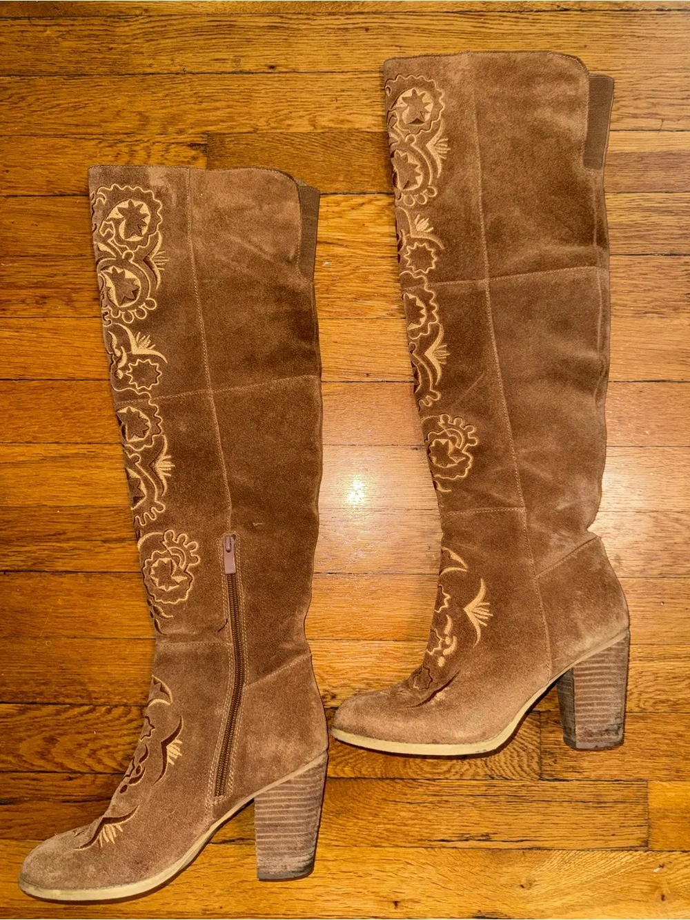 Sbicca Acapella Tan Embroidered Over the Knee Boot